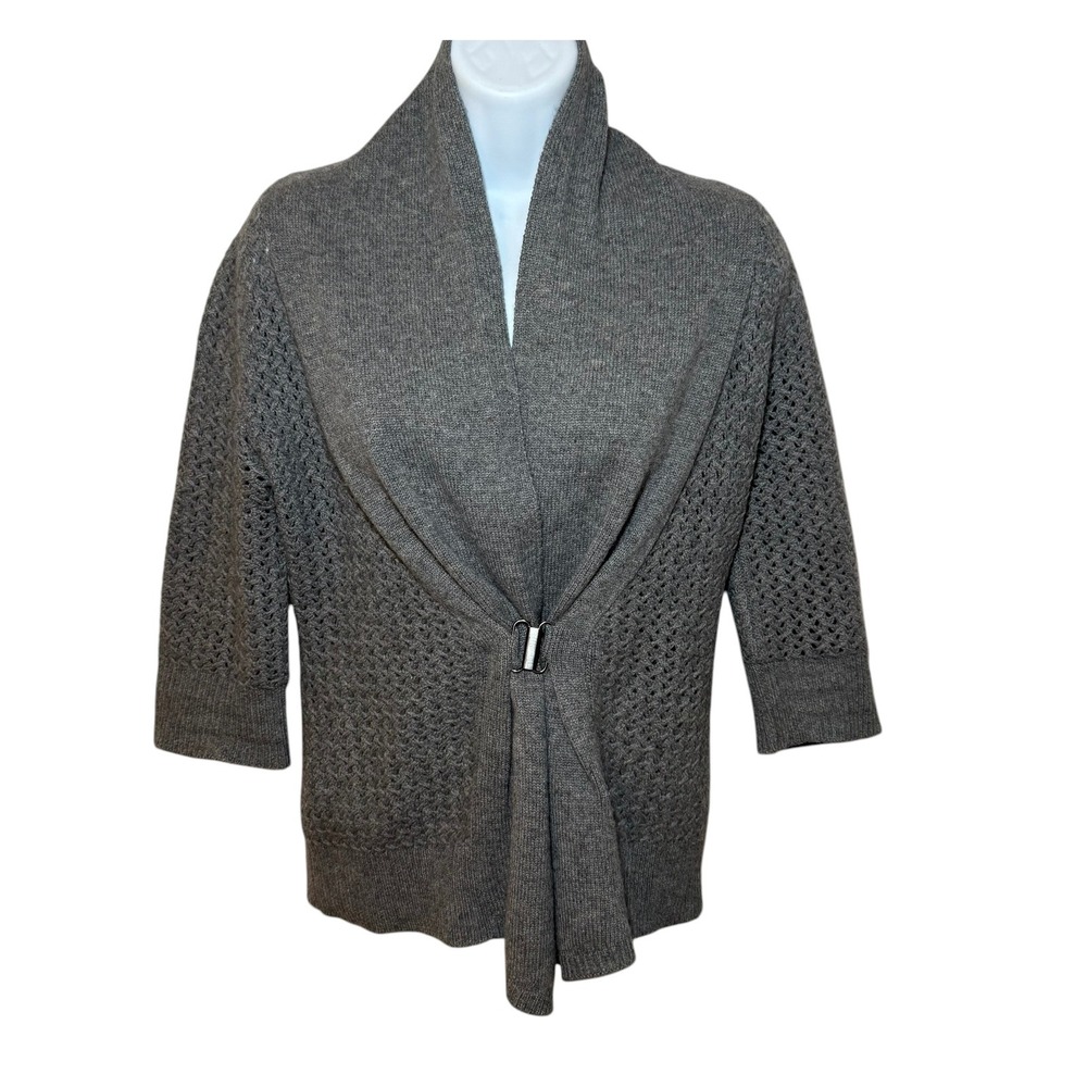 Neiman Marcus Cashmere Cardigan Sweater Gray Basketweave Hook Closure Womens S